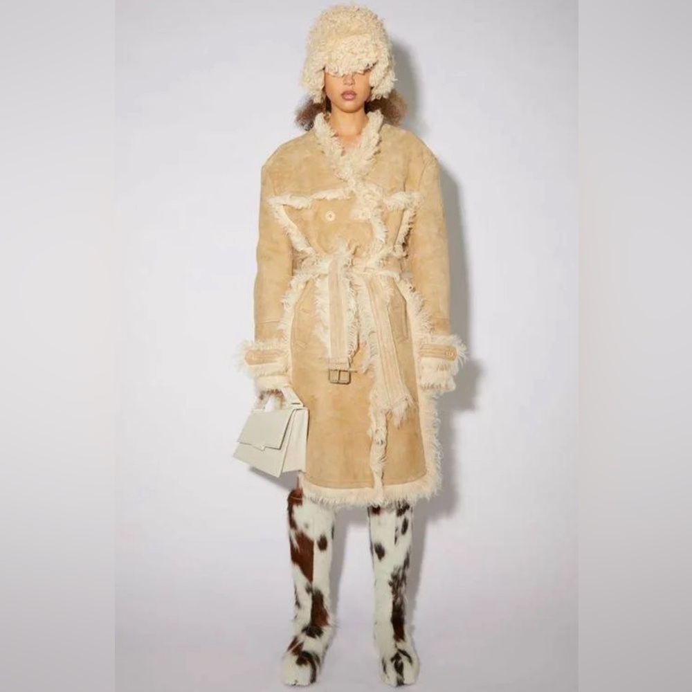 Acne studios double breasted lamb skin suede coat in beige